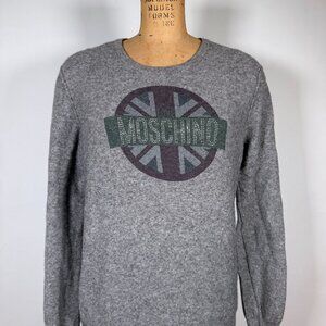 Y2K Love Moschino Wool Blend UK Flag Rhinestone Sweater